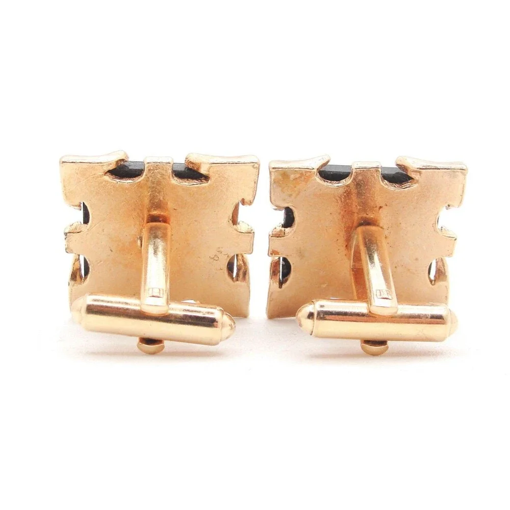 Vintage Simmons Karatclad Tigers Eye Black Onyx Square Cufflinks Modernist MCM